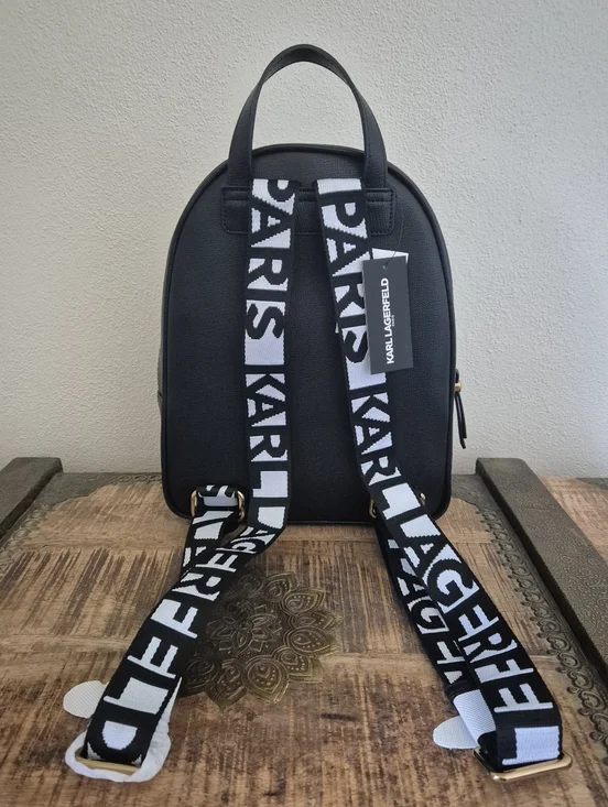 Karl Lagerfeld Paris Black  Backpack with Logo Straps and Charm Accents - Picture 10 of 16